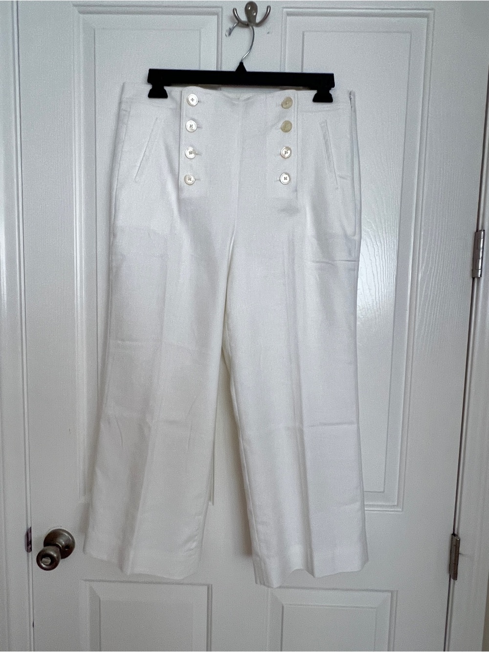 J Crew White Sailor Button Wide-Leg Pants